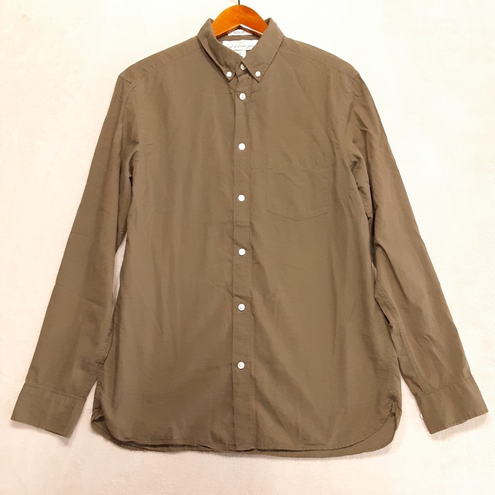 L.O.G.G. by H&M Mens LS Button Down Shirt M Solid Olive Green Cotton Regular